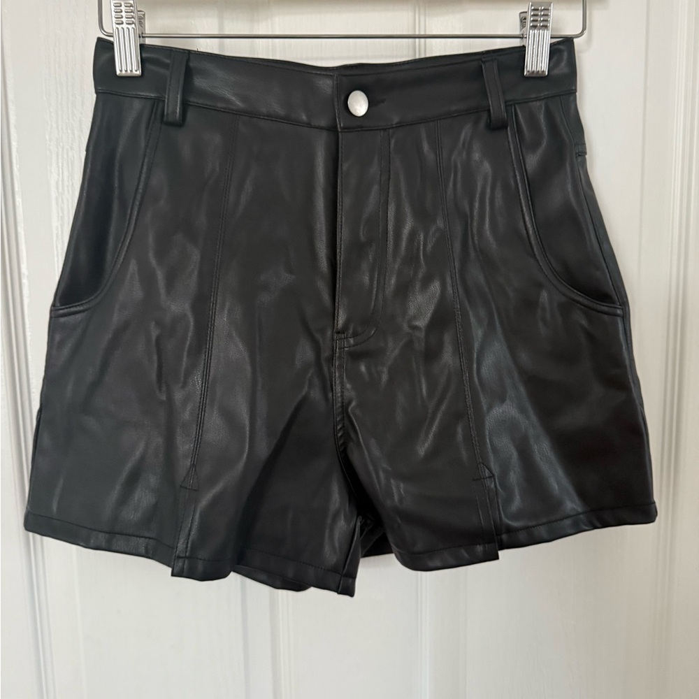 PrettyLittleThing Black Leather Shorts